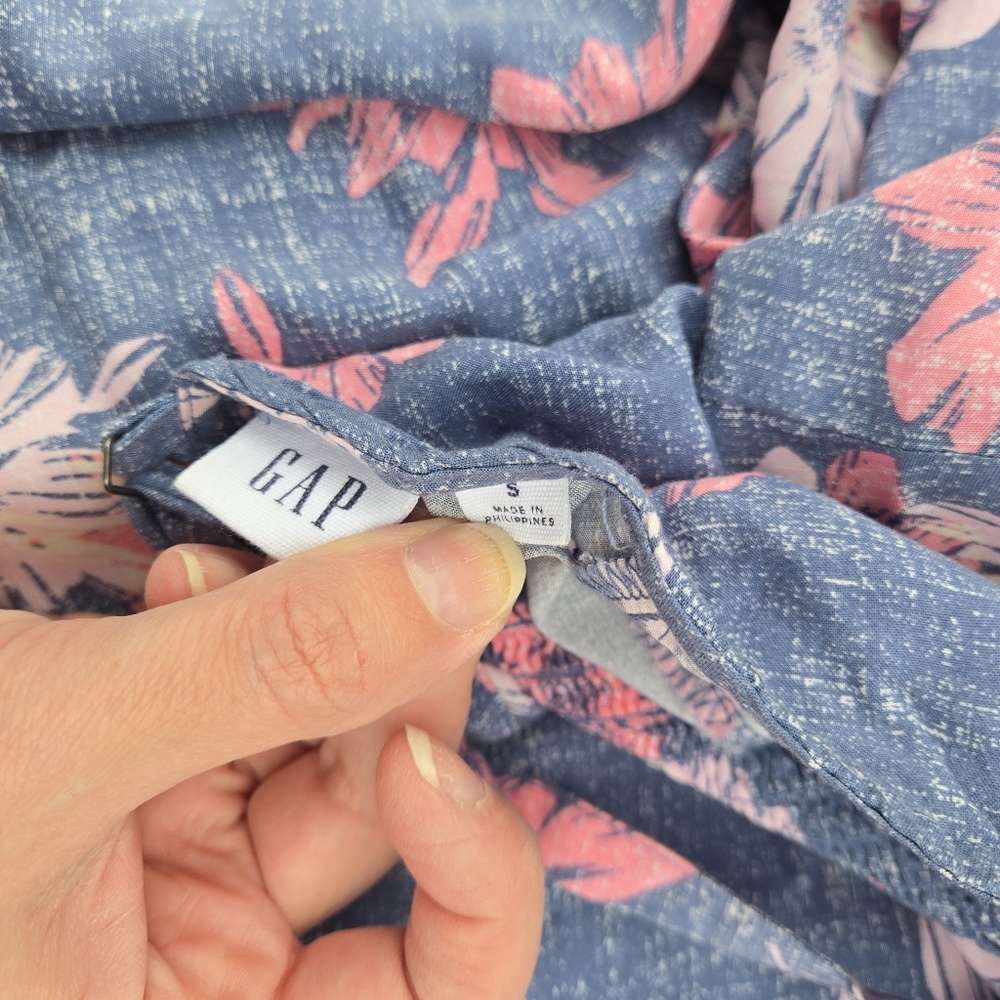 GAP Floral Print Cami Mini Dress Blue & Pink Unlined Spaghetti Strap Smocked S - Picture 6 of 7